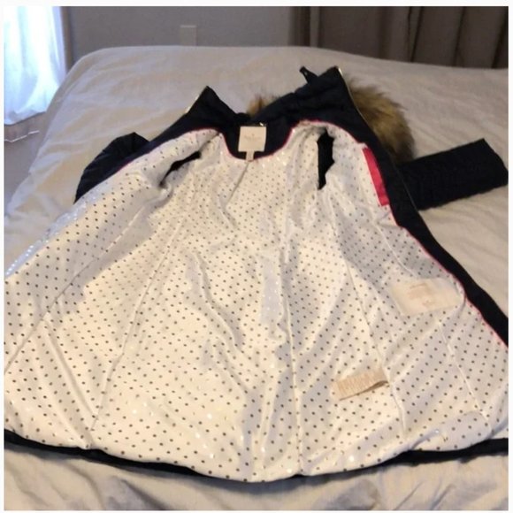 kate spade Faux Fur Trim Hooded Puffer Coat jacket deep navy size xs nwot - Picture 12 of 13